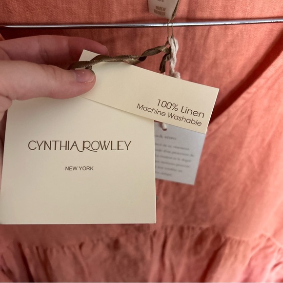 NWT Cynthia Rowley Women’s 100% Linen Ruffle Hem V Neck Coral Dress Size Large - Picture 3 of 6